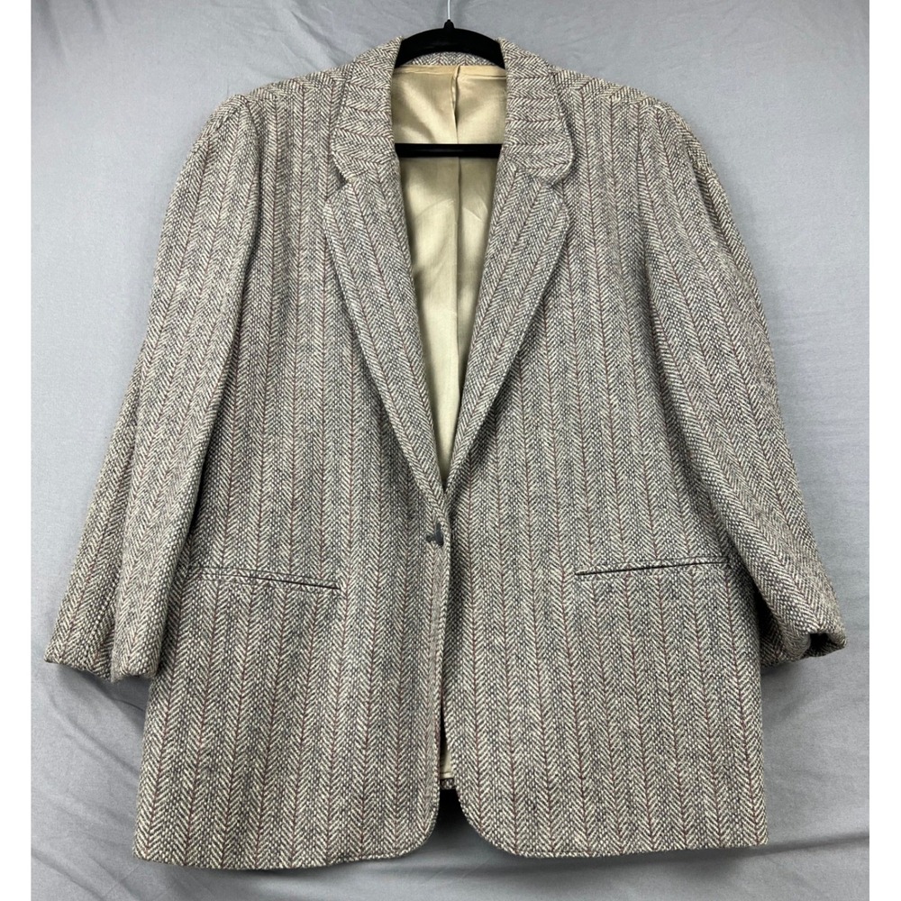 Ashley Brooke Wool Blazer Womens 42 Gray Herringbone Pinstripe Vintage Fair